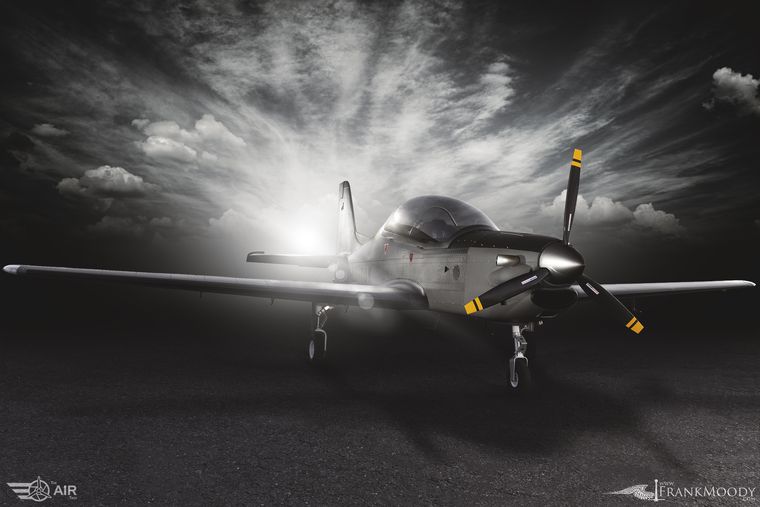 Flying Legends Tucano replica built by Robin Coss, black and white photograph by Frank Moody
