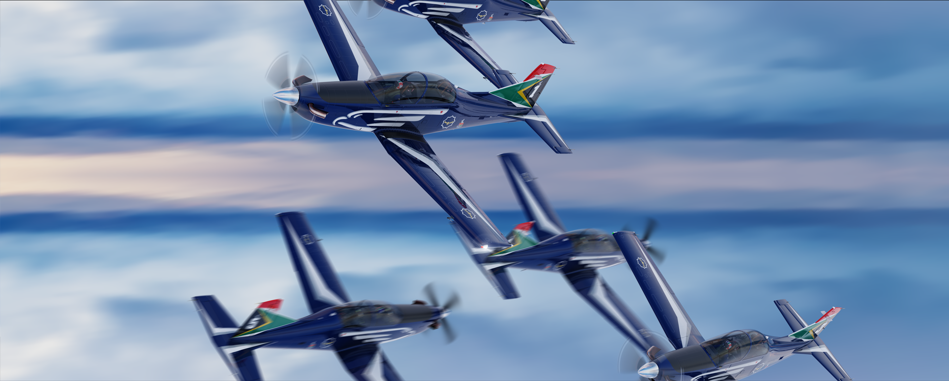 Virtual Silver Falcons five-ship formation break