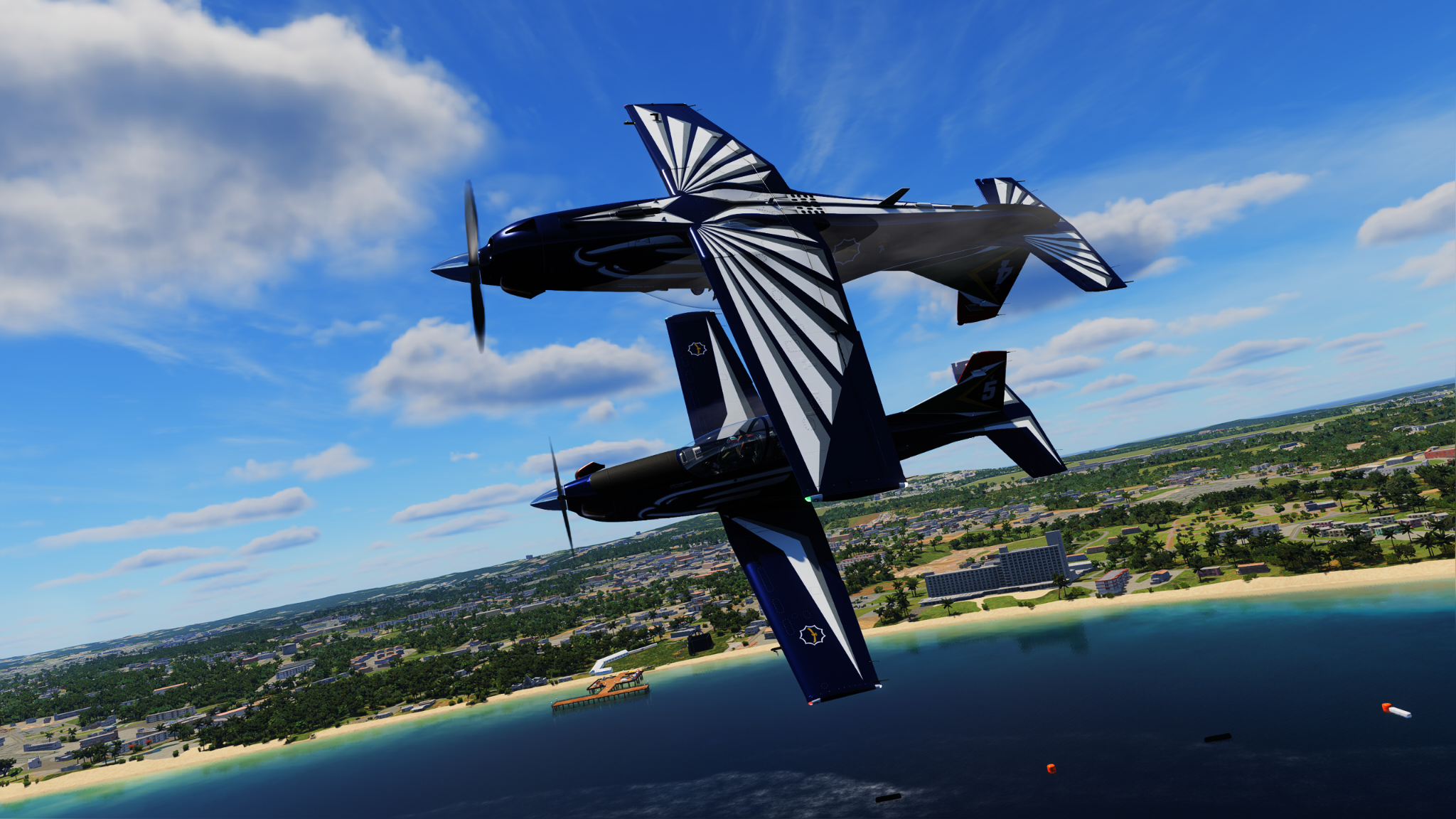 Virtual Silver Falcons formation over the coast